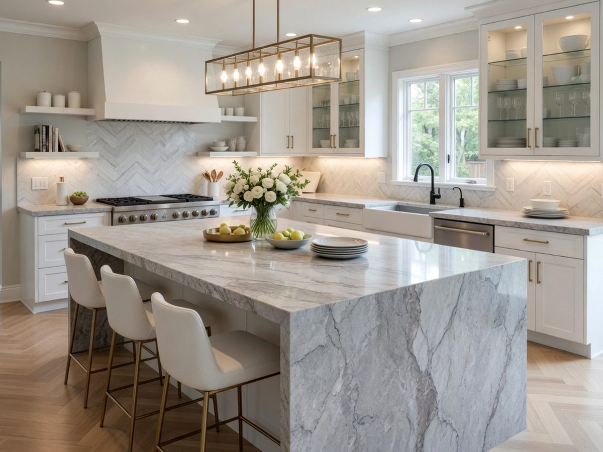 Upscale residential quartz island installation in Broward County