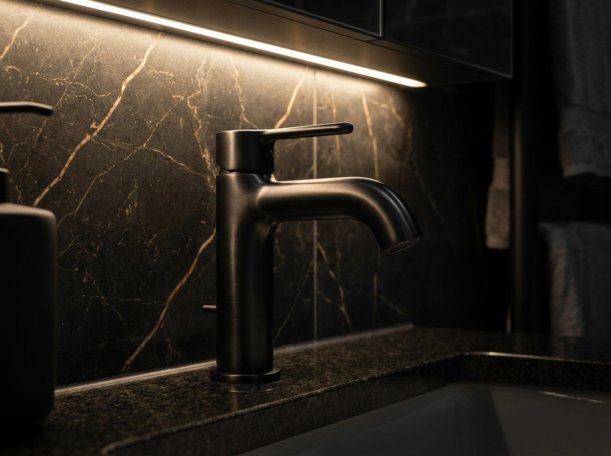 Matte black luxury bathroom faucet from Versa Stone fixtures collection